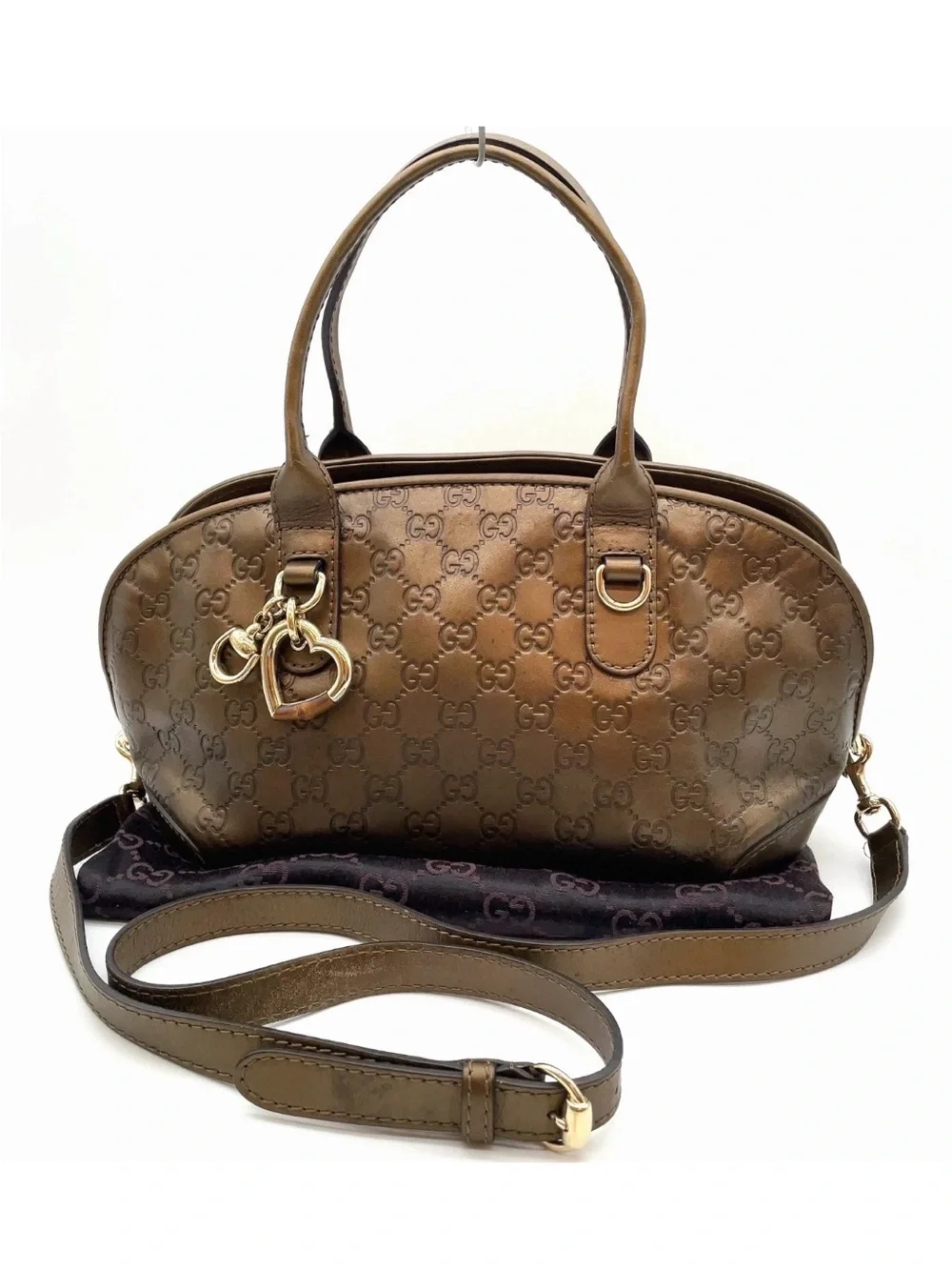 450. Gucci Metallic Guccissima Leather Bamboo Heart-Bit Top Handle Satchel Bag